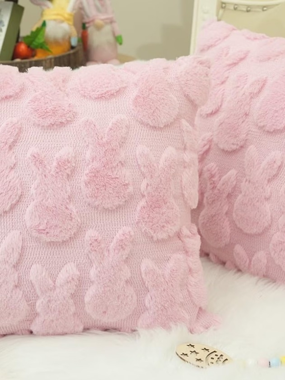 Plush Pink Bunny Accent Pillow Covers Set Of 2 Size 16x16